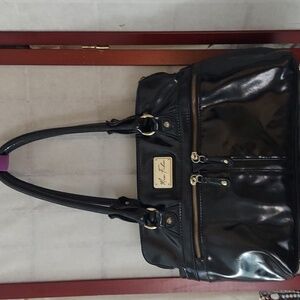 Marc Fisher Women's Black Faux Patent Zip Leather Hobo Bag Purse